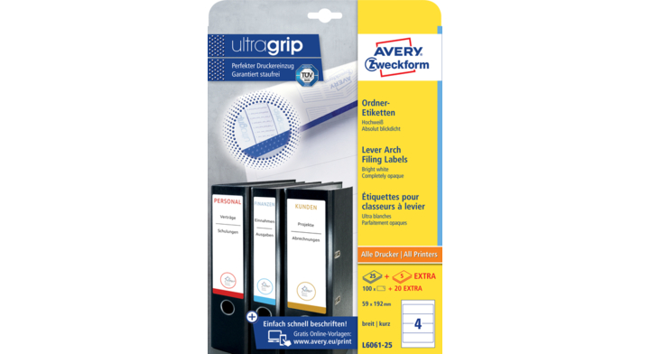 Rugetiket avery l6061-25 192x59mm 100st