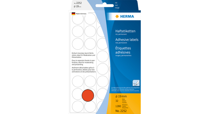 Etiket herma 2252 rond 19mm 1280st rood