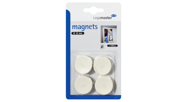 Legamaster, magneet rond, 850 gram, Ø30mm, wit (4 stuks)