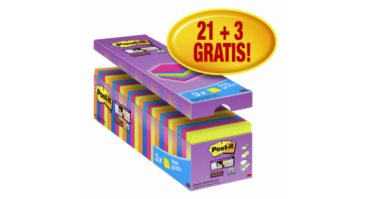 Memoblok 3m post-it ss 654 76x76mm 21+3 gratis ass(710007973