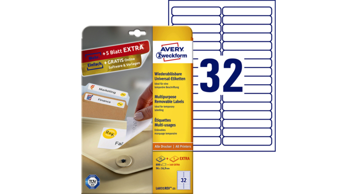 Etiket avery l6031rev-25 96x16.6mm 800st