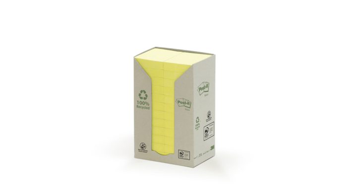Memoblok 3m post-it 653 38x51mm 24 stuks recycled geel