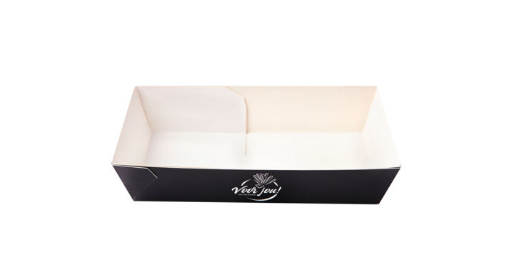 Bakje, karton, A14 + 1, zwart, Dip Delicious (600 stuks)