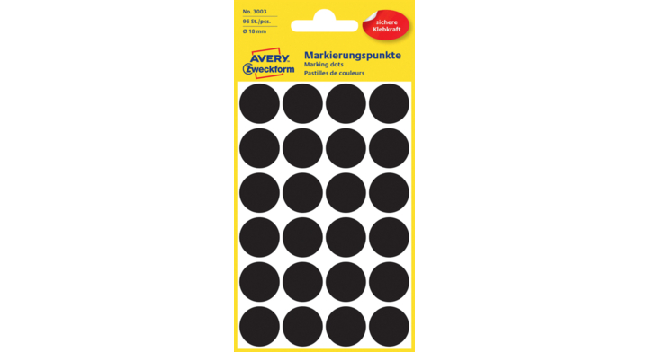Etiket avery zweck 3003 18mm zwart 96st