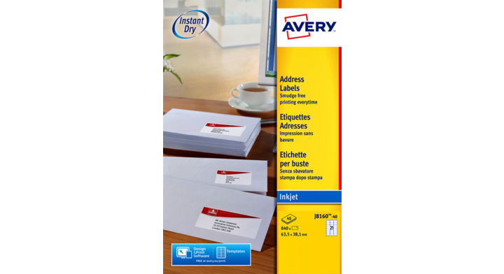 Etiket avery j8160-25 63.5x38.1mm 525st