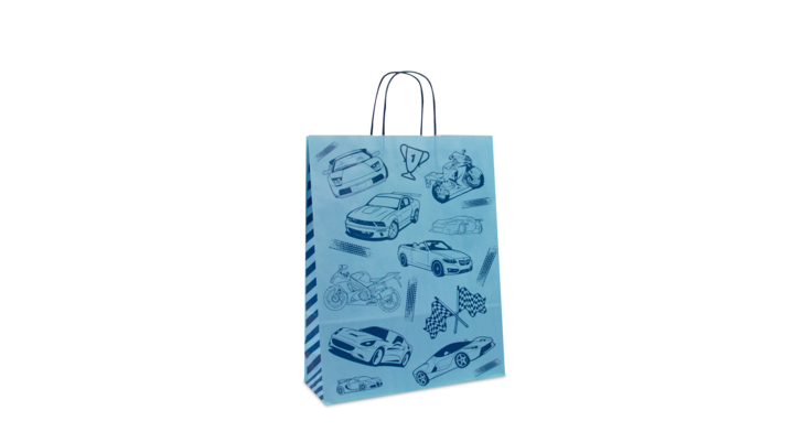 Draagtas, papier, gedraaid, 32+12x41cm, race, blauw (250 st)