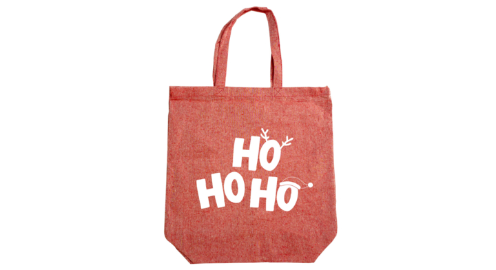 Katoen gerecycled kersttas , Ho Ho Ho 42x44+2x7cm rood (100)