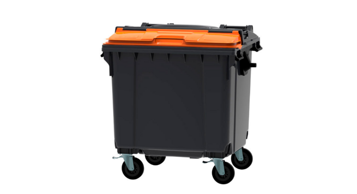 Afvalcontainer, 1100 liter, grijs/oranje, VB 719129