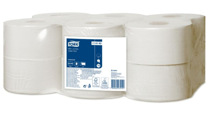 Tork Universal | Mini Jumbo Toiletpapier | 240 Meter | 1-Laags | T2 | Wit | 110163 (12 stuks)