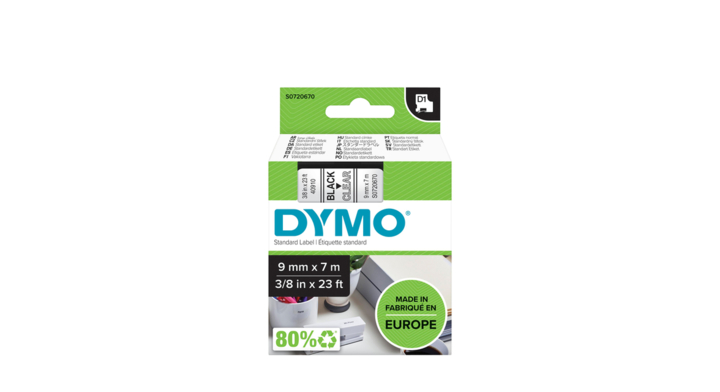 Lettertape dymo 40910 1000/5000 9mmx7m transp/zwar