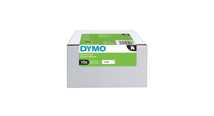 Labeltape dymo 45803 19mmx7m d1 wit/zwart(2093098) stuk/10