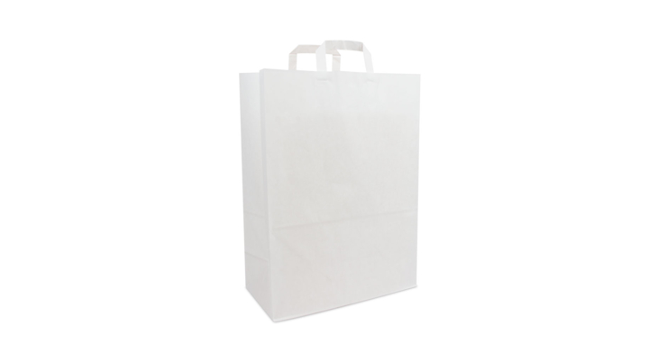Draagtas, papier, 32+17x44cm, platte lus, wit (250 stuks)