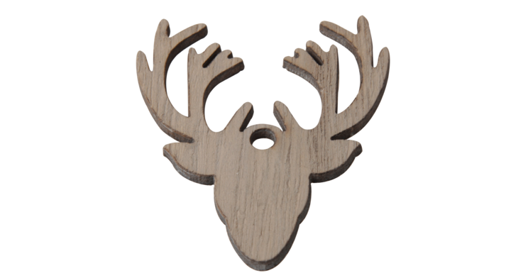 Kerst deco, hanger, houten hert, 70mm (100 stuks)
