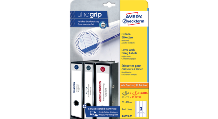 Rugetiket avery l6059-25 297x59mm 75st