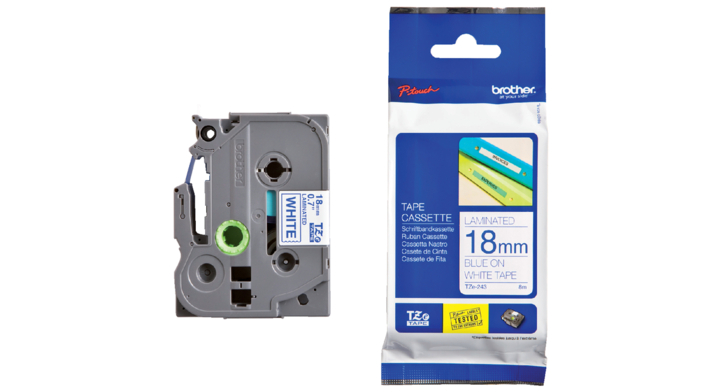 Lettertape brother p-touch tz243 18mm wit/blauw