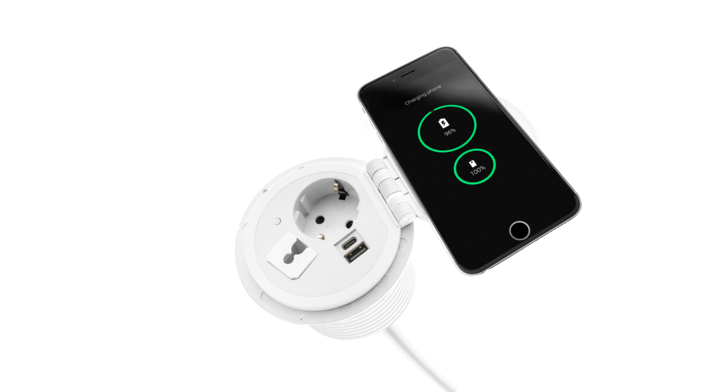 Filex, QI Power-Spot, 1x 230v, 1x USB A+C, doorvoer, wit