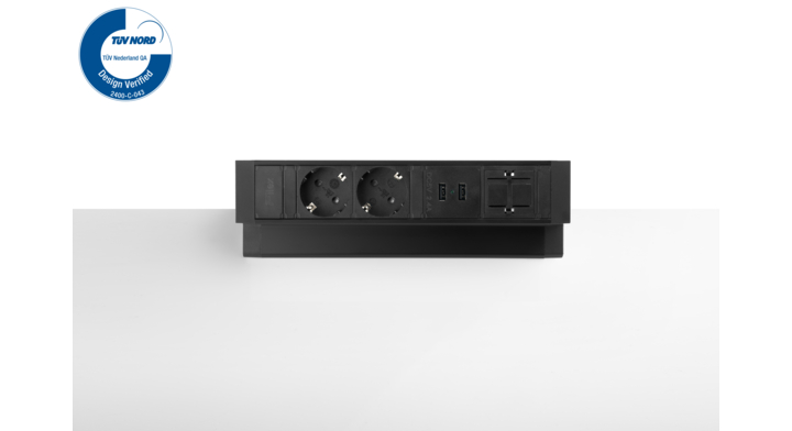 Filex, Power Desk Up 2.0, 2x 230V, 2x Usb, keystone, zwart