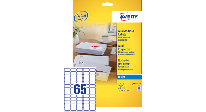 Etiket avery j8651-10 38.1x21.2mm 650st