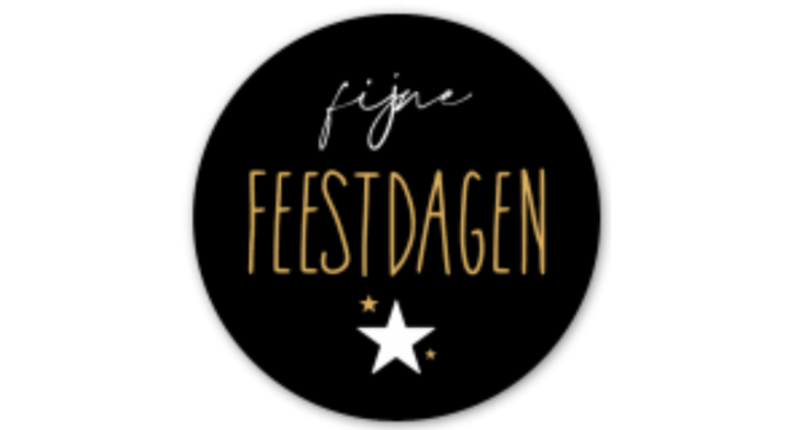Etiket, fijne feestdagen, 35mm, zwart - goud (1000 stuks)