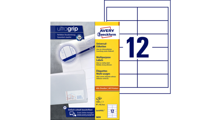 Etiket avery zweck 3659 97x42.3mm 1200st