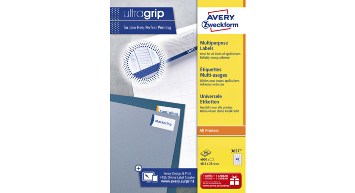 Etiket avery zweck 3657 48.5x25.4mm 4000st