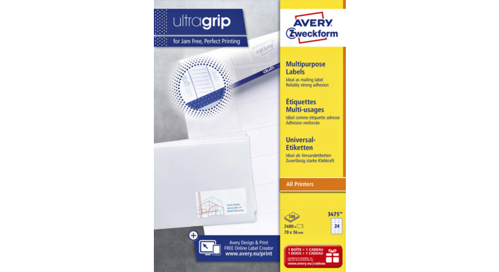 Etiket avery zweck 3475 70x36mm 2400st