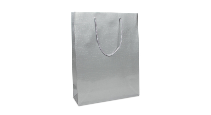 Luxe draagtas, papier, 31+10x40cm, croco, zilver (100 stuks)