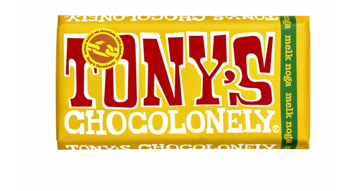 Tony's Chocolonely, chocolade, 180 gram, melk noga, nlrmn180 (1 stuk)