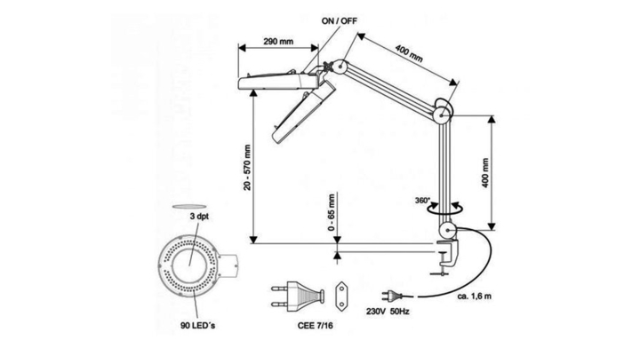 Bureaulamp maul viso loep led klem wit(8263402)