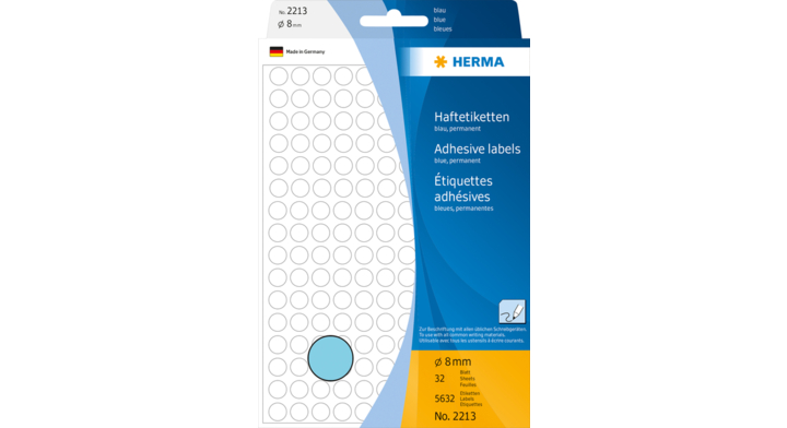 Etiket herma 2213 rond 8mm 5632st blauw