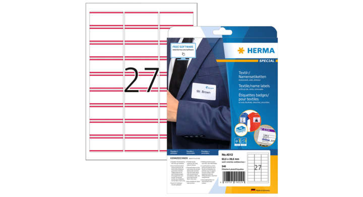 Naambadge etiket herma 4512 63.5x29.6mm wit rood(4512)