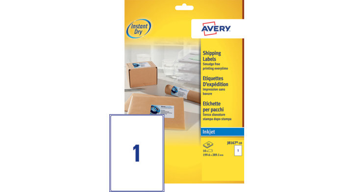 Etiket avery j8167-10 199.6x289.1mm 10st