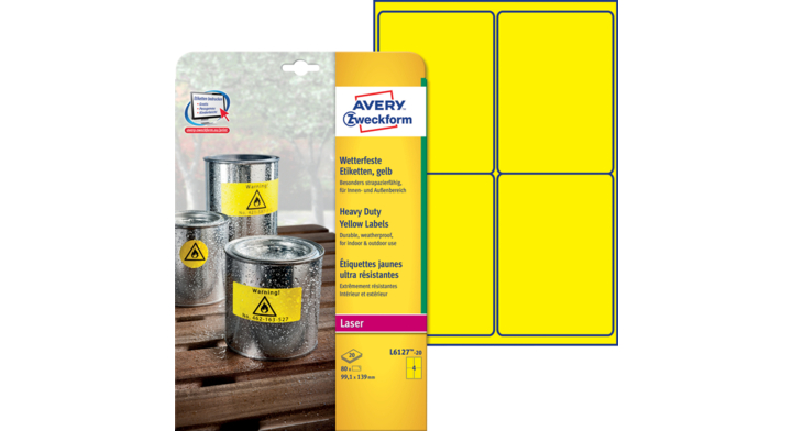 Etiket avery l6127-20 99.1x139mm geel 80stuks(l6127-20)