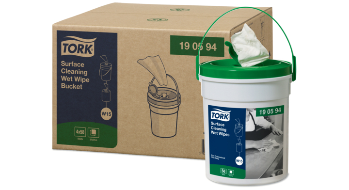 Tork Surface Cleaning, vochtige doek in emmer, 13.5x27cm, 1-laags, W14, 190592 (4x58 stuks)  | Q 892216 