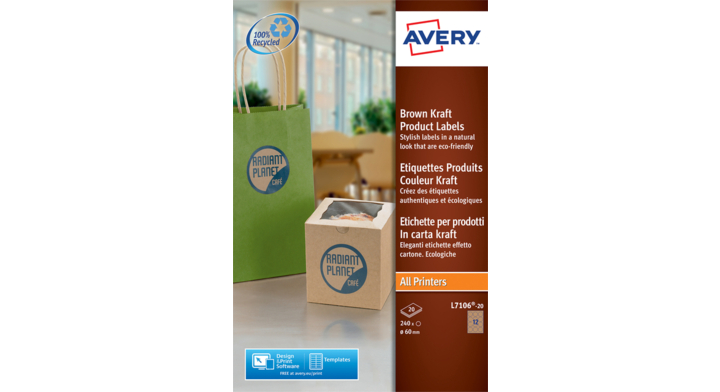 Etiket avery l7106-20 60mm bruin 240st(l7106-20)