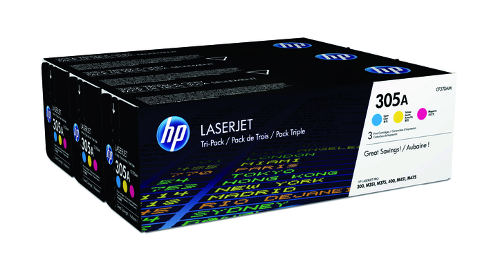 Tonercartridge hp cf370am no 305a kleur(cf370am) pak/3 stuks