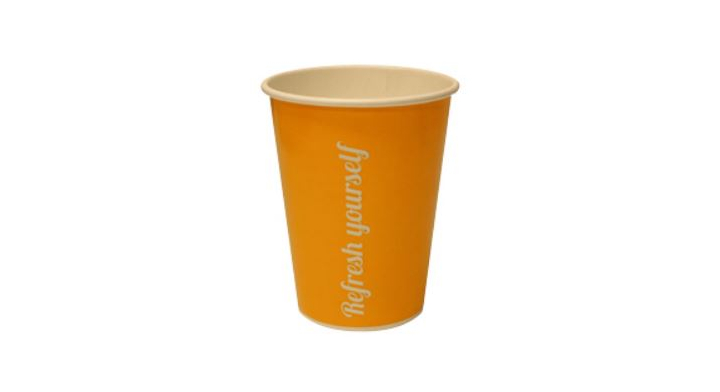 Milkshake beker, 300ml/12oz, 90mm, karton, oranje, 'Refresh Yourself' (1000 stuks)  | OP=OP AANBIEDING