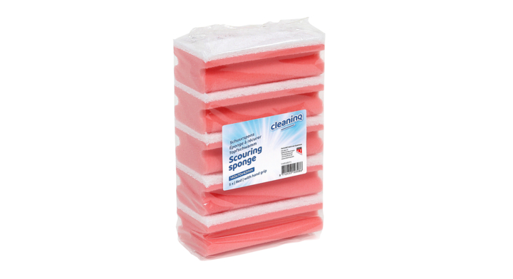 Cleaninq, schurspons met greep, 140x70x42mm, rood/wit, 105023 (5 stuks)