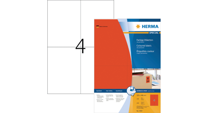 Etiket herma superprint 4397 105x148mm rood 400st