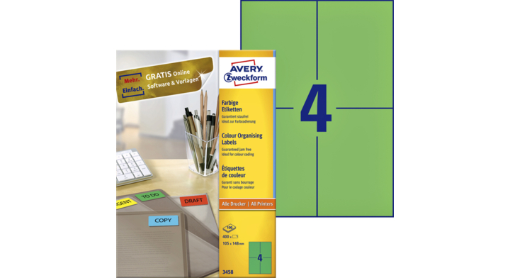 Etiket avery zweck 3458 105x148mm groen 400st