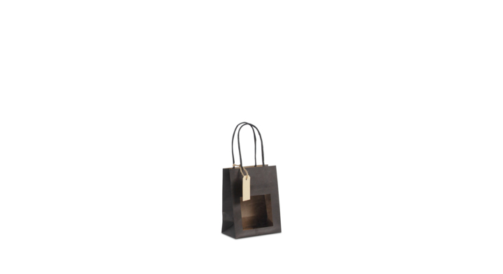 Cadeau-tas, 11,5+6,4x14,5cm, venster en label, zwart (100st)