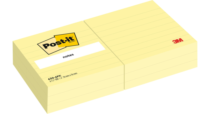 Memoblok 3m post-it 630 76x76 mm lijn geel(630yel)