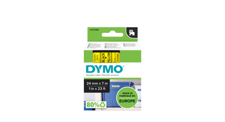 Lettertape dymo 53718 d1 24mmx7m poly zwart/geel