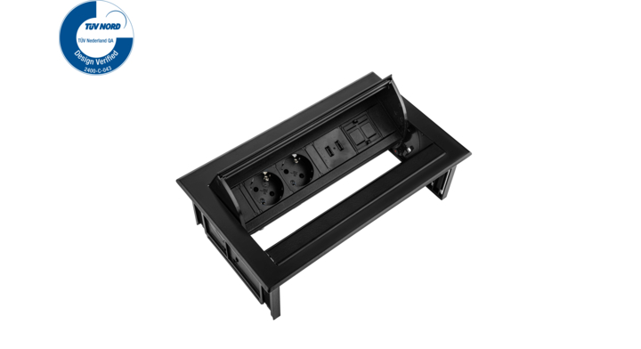 Filex, Power Desk In, 2x 230V, 2x USB, 1x keystone, zwart