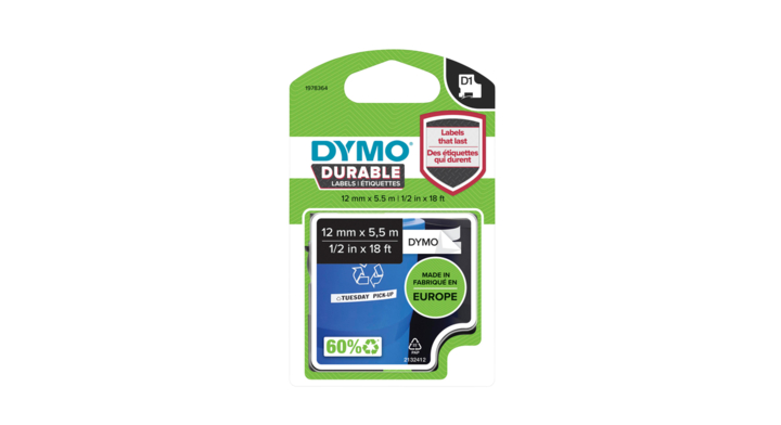Labeltape dymo 1978364 12mmx5.5m d1 wit/zwart(1978364)