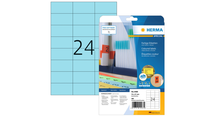 Etiket herma superprint 4468 70x37mm blauw 600st