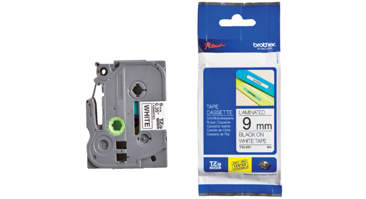 Lettertape brother p-touch tze221 9mm wit/zwart