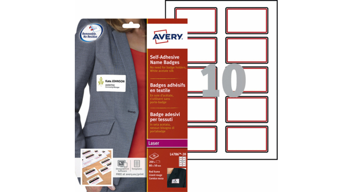 Badge avery l4786-20 80x50mm 200st rood kader(l4786-20)