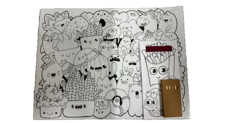 Bestekzakjes, placemat, potloden, Kids 4 dessins (100 stuks)