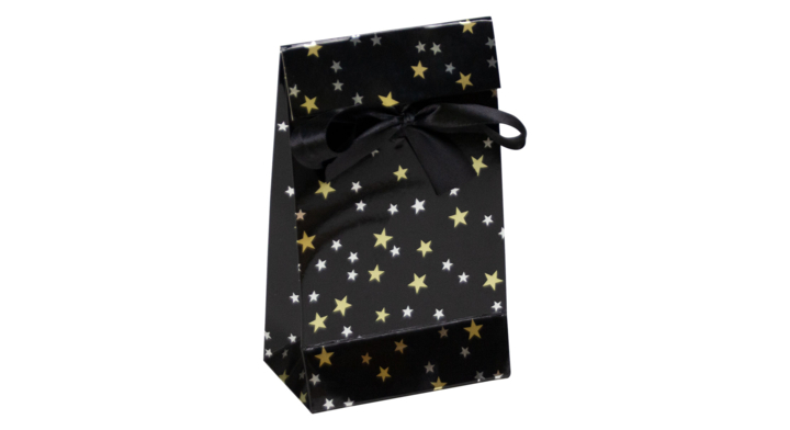 Cadeauzakje, Kerst, 12+7x20cm, dessin Stars, zwart (100 st)